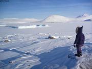 Leonie et icebergs devant Qikiqtarjuaq